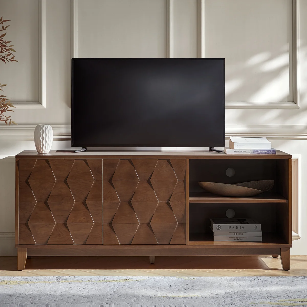 Isabele 60"W Modern TV Stand with Adjustable Shelves and Cable Management