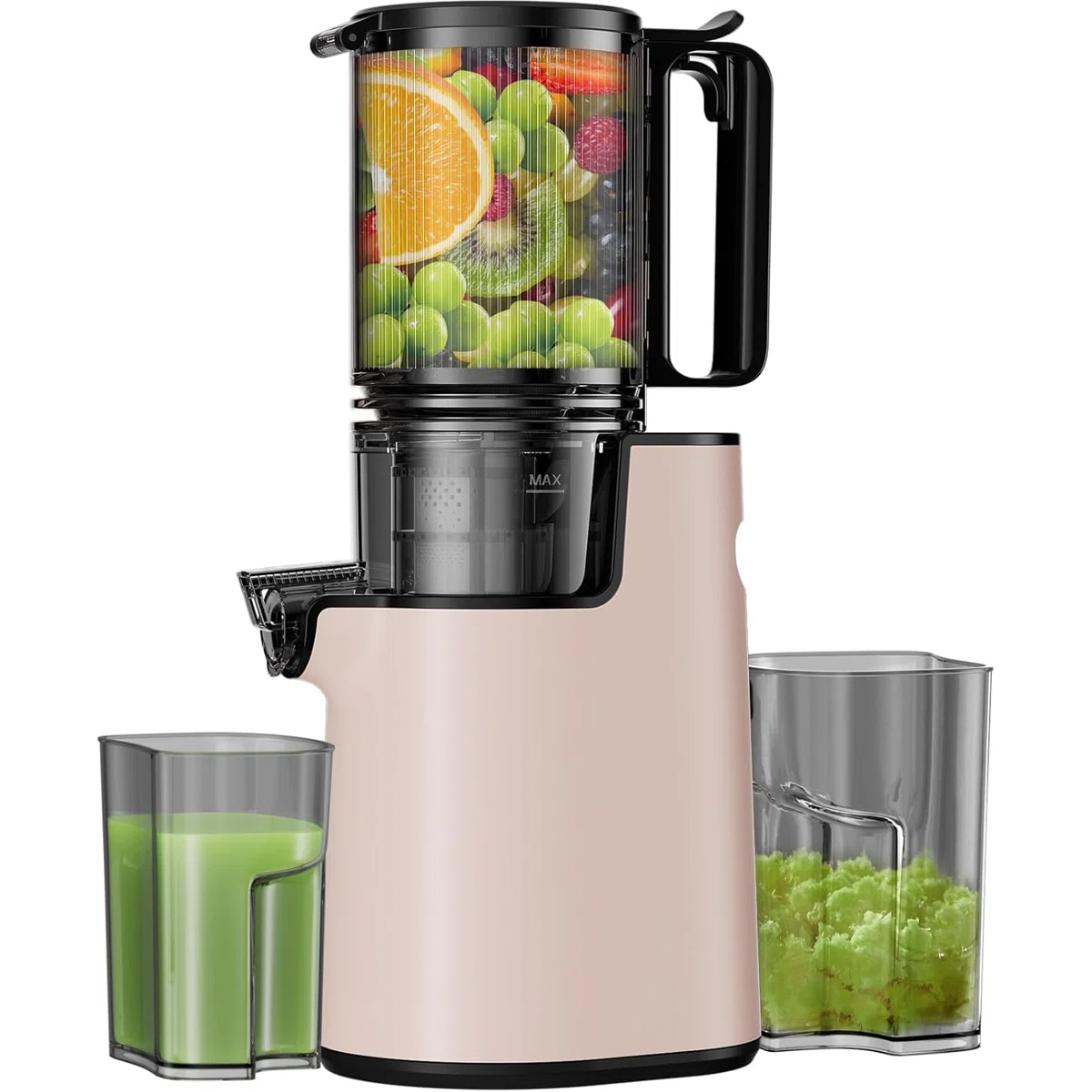 Cold Press Juicer,Slow Masticating Juicer Machines,350W Juice Extractor Machine,5.3" Large Bore Feed Chute Fit Whole Vegetables and Fruits,Easy to Clean Juicer