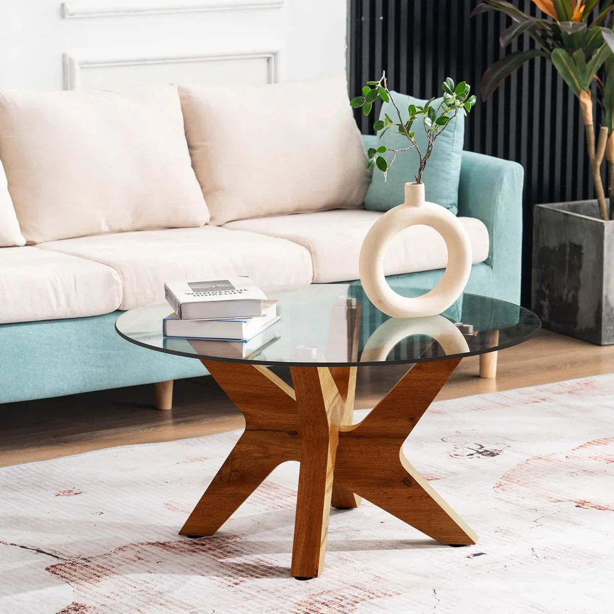 Cambridgeshire Round Coffee Tables with Tempered Glass Top Center Table
