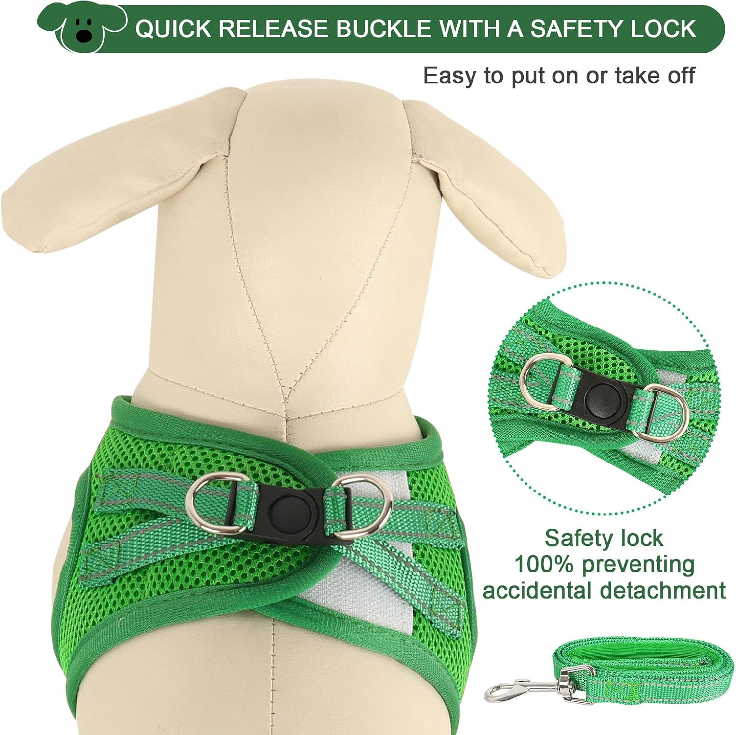 YIMEIS Dog Harness and Leash Set, No Pull Soft Mesh Pet Harness, Reflective Adjustable Puppy Vest for Small Medium Large Dogs, Cats (Green, Small (Pack of 1) Green Small (Pack of 1)