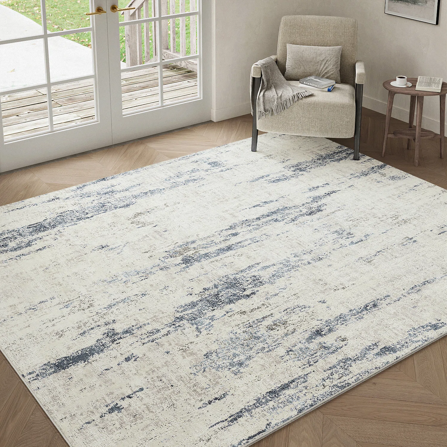 Elrey Modern Abstract Machine Washable Area Rug With Non-Slip Backing