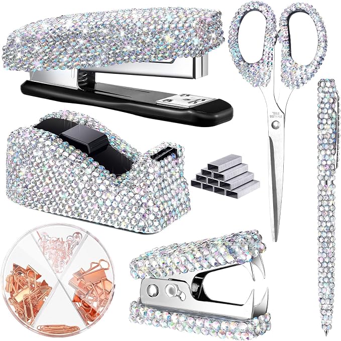 Demissle 6 Pcs Bling Office Desk Accessory Kit - White