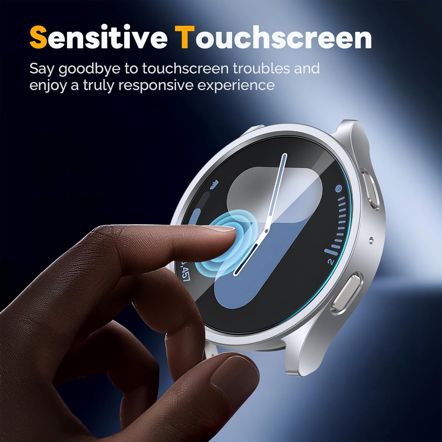 Misxi [2+2 Pack] Case Hard PC Bumper + Tempered Glass Screen Protector [with Auto Alignment Tool Kit] for Samsung Galaxy Watch 7 44mm, Anti-Scratch Cover for Galaxy Watch7, 1 Silver + 1 Black Galaxy Watch 7 [44mm] 1 Silver + 1 Black