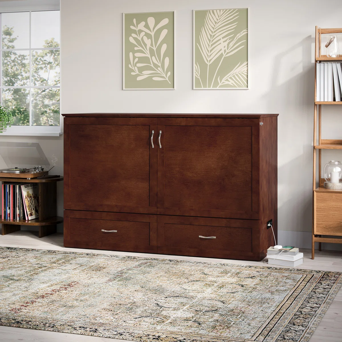 WArrisson Murphy Bed Chest with 6" Mattress, Storage and Built-in Charger