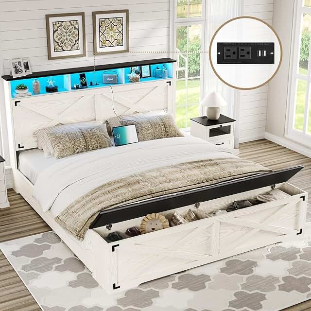Queen size farmhouse storage bed(IS NOT COMPLETE ONLY ONE BOX OF TWO)
