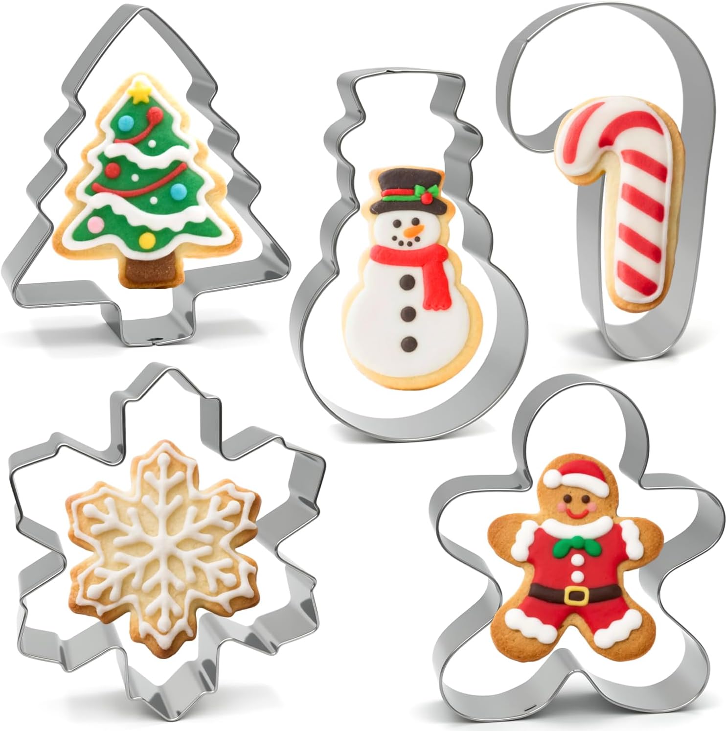 Amazon.com: Christmas Cookie Cutters Large - 4 Pieces - Gingerbread Man, Christmas Tree, Snowman, Candy Cane Shapes, Stainless Steel Biscuit Cutter Molds Set for Winter Holiday Baking: Home & Kitchen