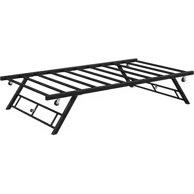 phk _33dm9l3s Twin Size Pop Up Trundle Bed Frame Foldable Metal Platform Trundle Day Bed