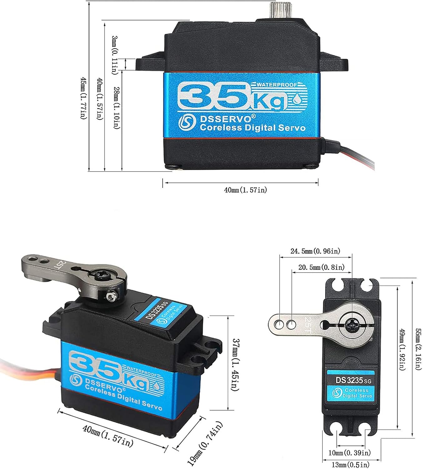 ZOSKAY 35KG high Torque Coreless Motor servo Metal Gear Digital and Stainless Steel Gear servo arduino servo for Robotic DIY,RC car (Blue/35KG 270 Degree)