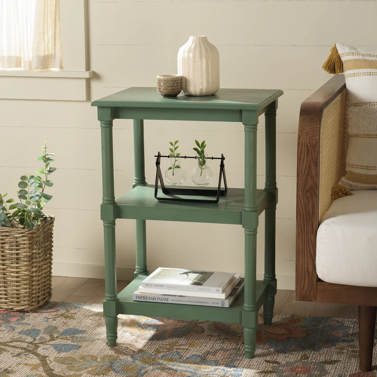 Rutherford Solid and Engineered Wood End Table with Shelves