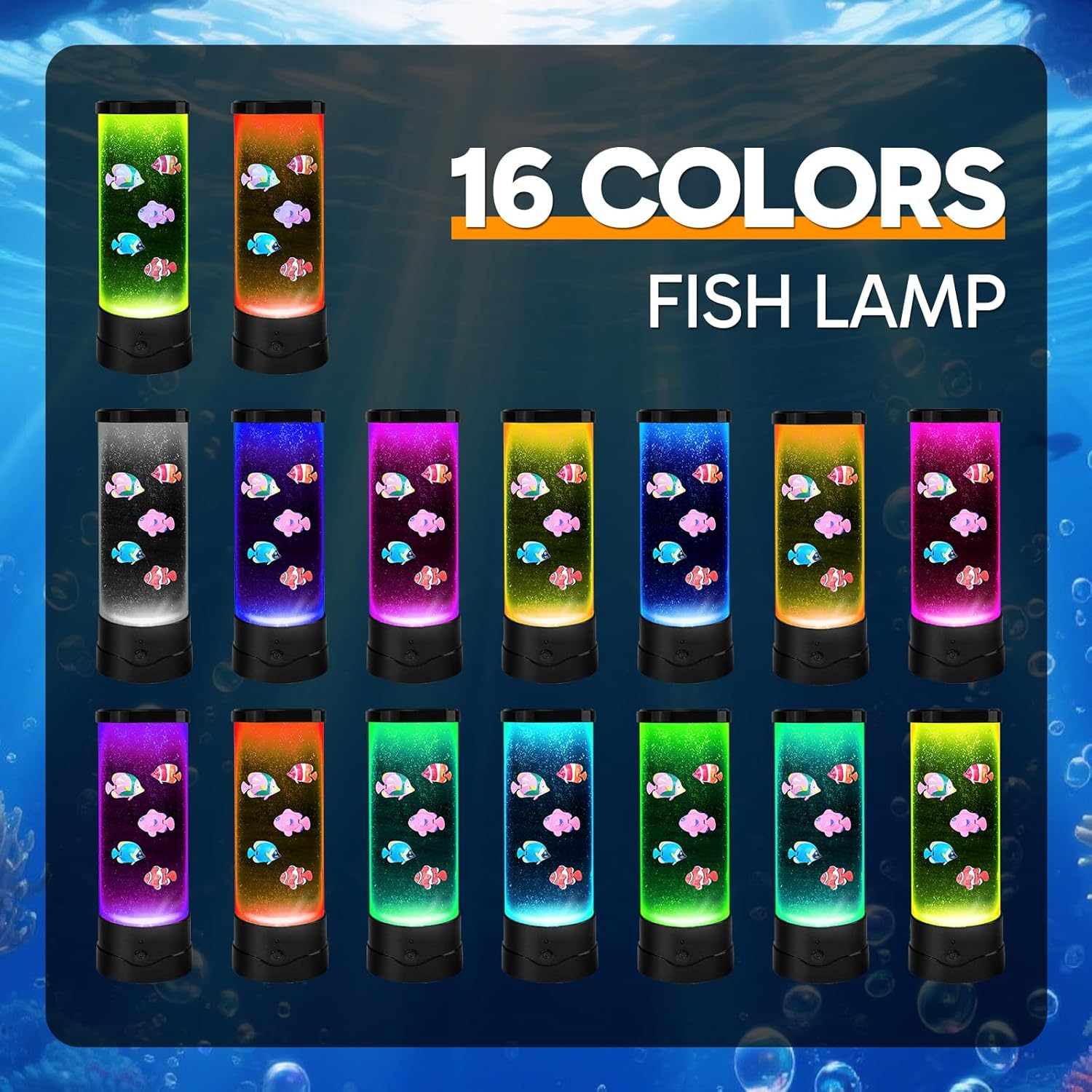 ONXE LED Aquarium Bubble Fish Tank Table Lamp, Birthday Christmas Gifts for Adults Kids Teens, Relaxing 16 Color Remote Fake Fish Sensory Night Light for Kids' Room Bedroom Home Decor, Stress Relief