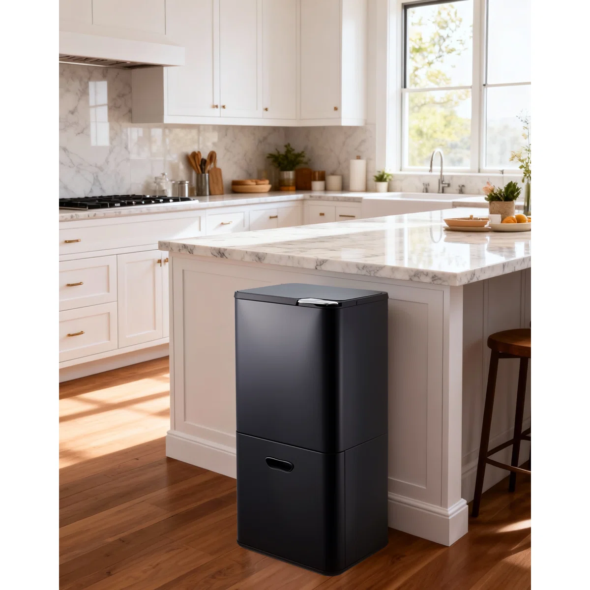 16 Gal Dual Trash Can with 2 Compartment (33l + 28l) and Removable Inner Bucket Kitchen, Living Room