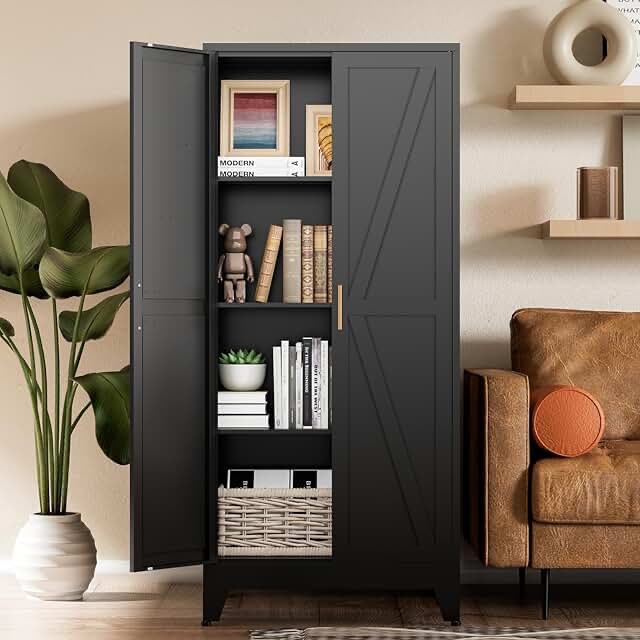 Two Door Black Plastic Storage Cabinet