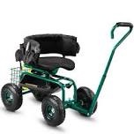Green Rolling Garden Cart With Cushioned Backrest & Seat