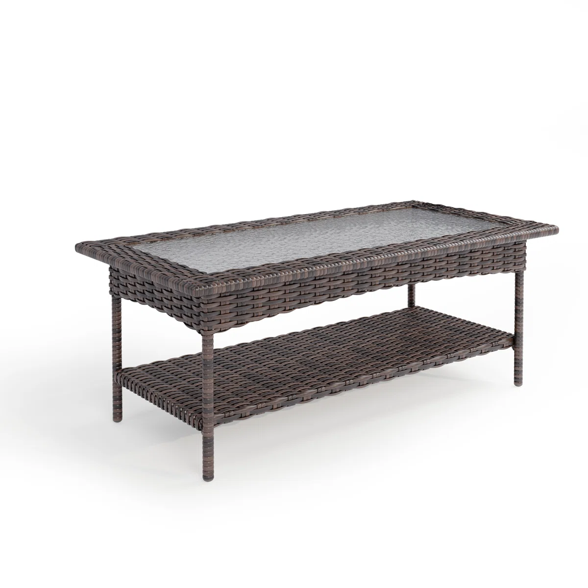 Aibek 23.6'' W Rectangular Wicker Outdoor Coffee Table with Glass Top
