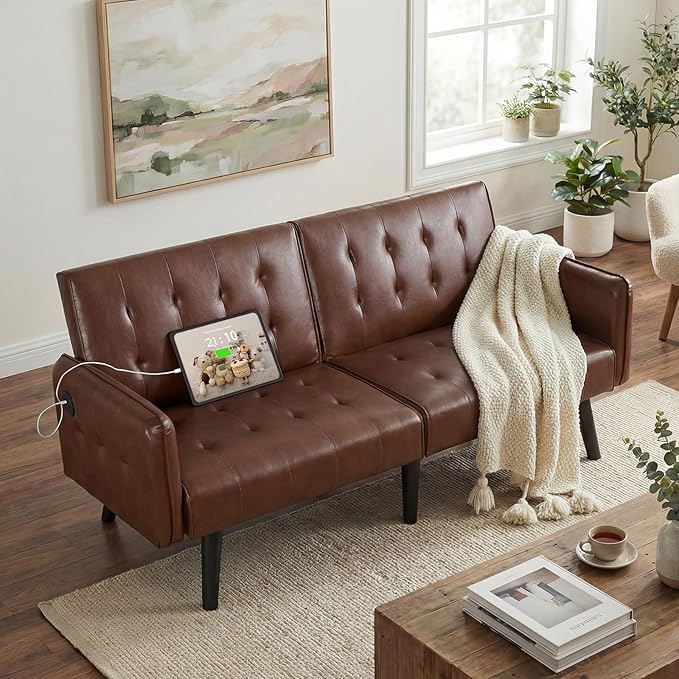 Unbranded H-2108-W Tufted Faux Leather Futon
