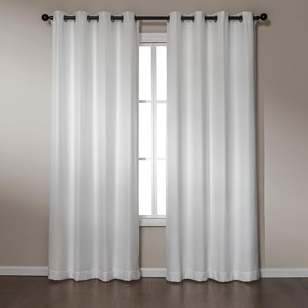 Amazon Basics Chenille 2-Piece Room Darkening Curtains, 80% Blackout, White, 52" x 84"
