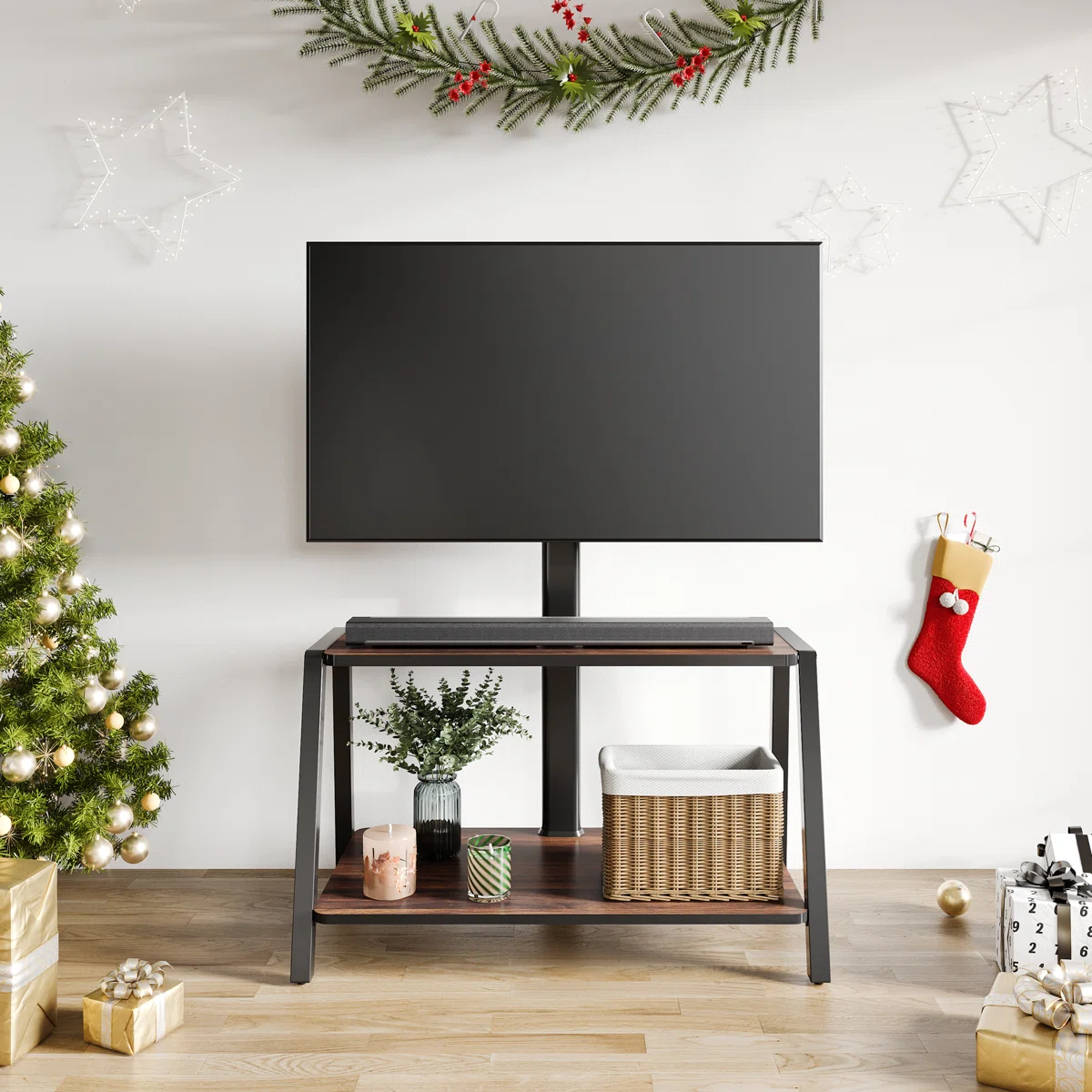 Charlotin Wade Logan® Black Multi Screen TV Stand with Shelving, Holds up to 110 lbs