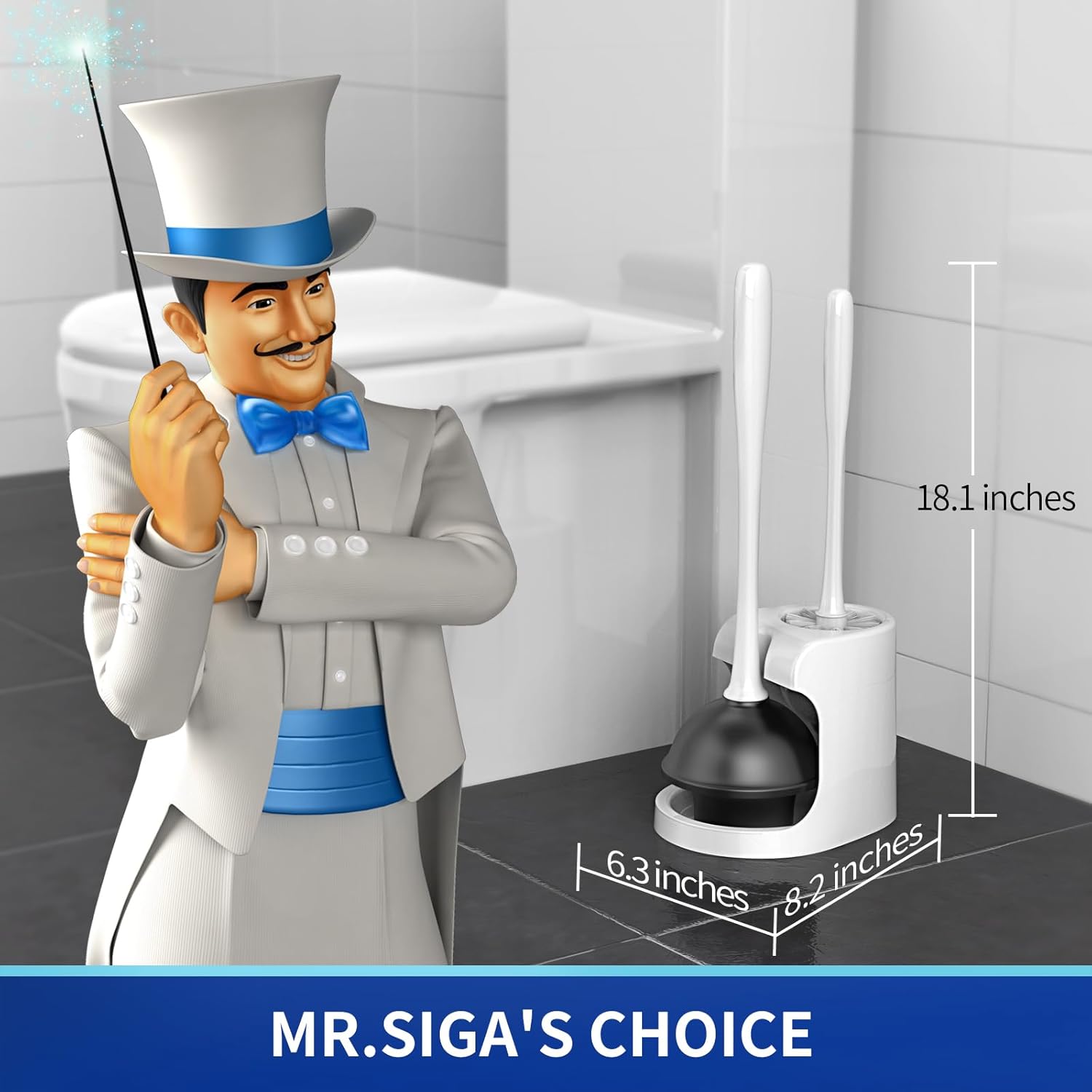 MR.SIGA Toilet Plunger and Bowl Brush Combo for Bathroom Cleaning, White, 1 Set White One Size