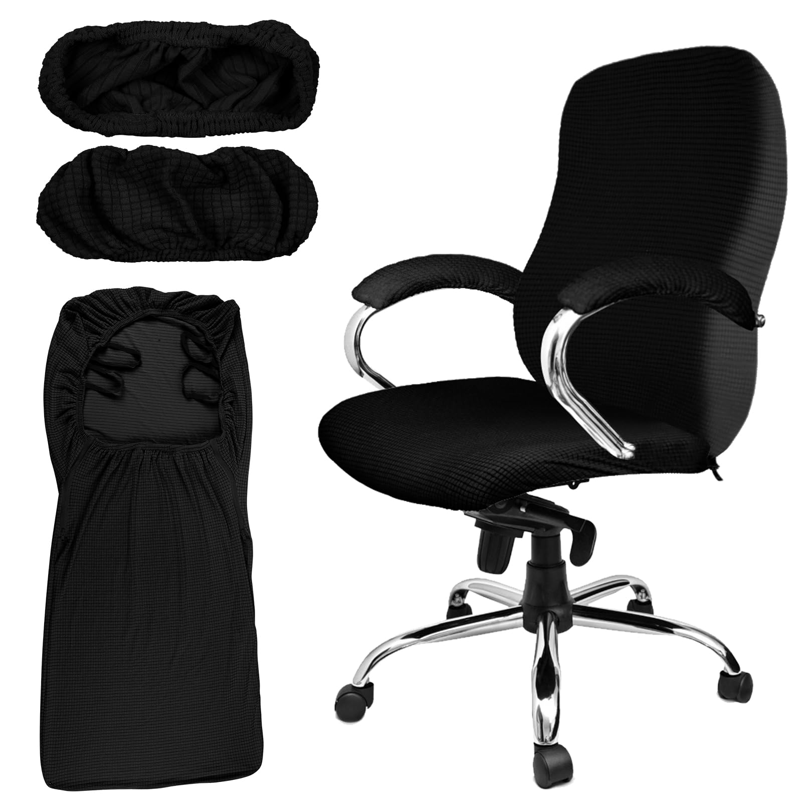 Tatuo 3 Pcs Computer Office Chair Seat Backrest Cover, Waffle, Navy Blue