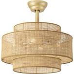 Boho Fandelier Ceiling Fan with Light Rattan Chandelier Fan Remote Gold Caged Ceiling Fan with Light for Bedroom, Living Room Nursery Foyer Kitchen(6 Speed, Timing Adjustable Height)