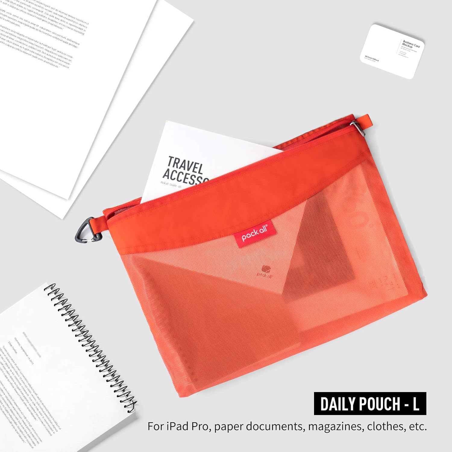 pack all Water-resistant Material Zipper Pouch, Mesh Zipper Bags for Storage, Travel, Office (Orange, Large) Orange Large