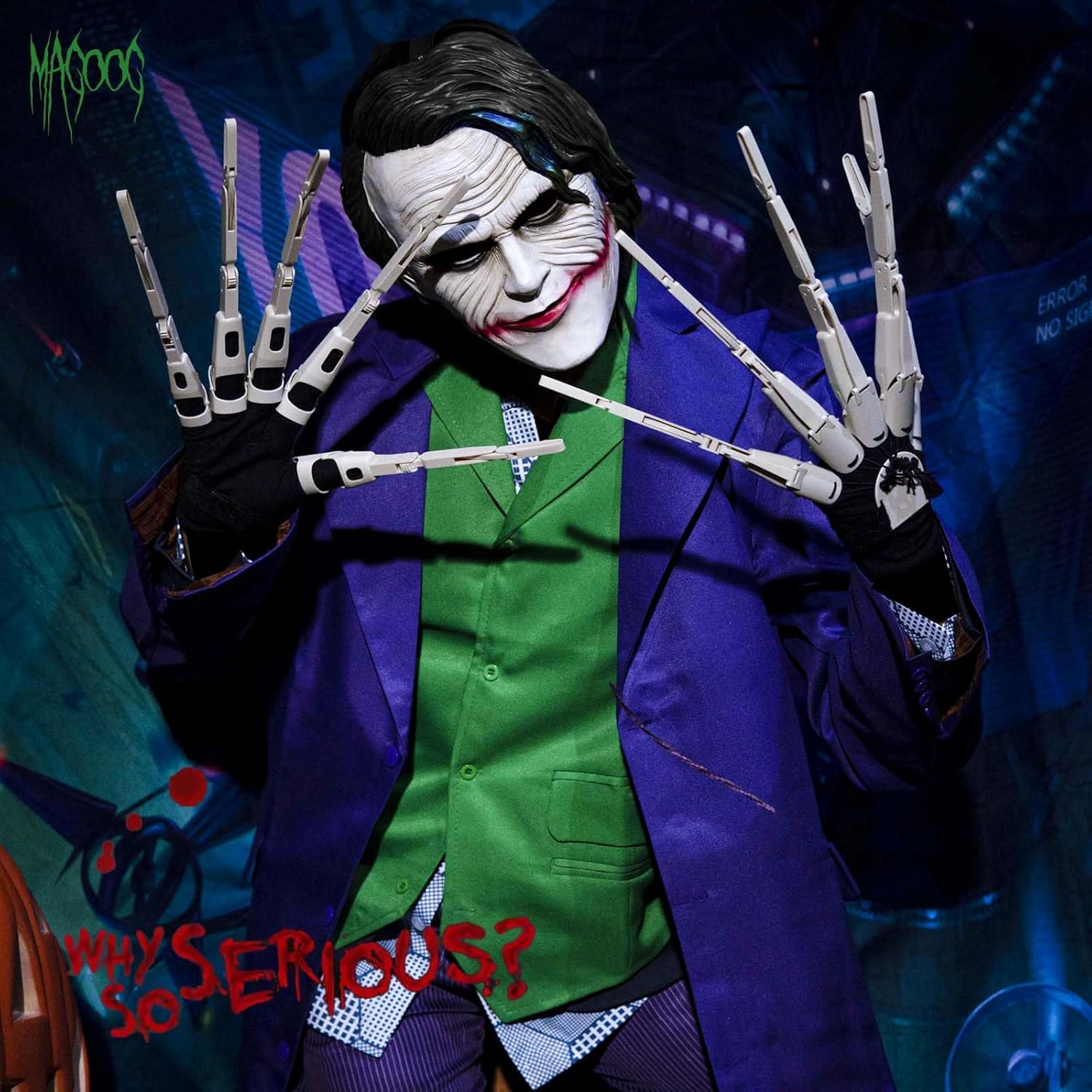 Magoog Halloween Articulated Fingers with Gloves, “Halloween Fever”, Cosplay Costume Prop, Articulated Finger Extensions, Skeleton Bone Claw Hand, Fits Most Fingers Sizes White