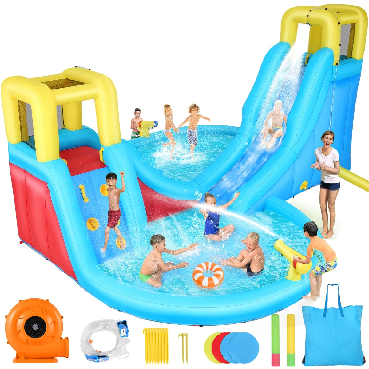 15.4' x 14.6' Bounce House with Water Slide and Air Blower