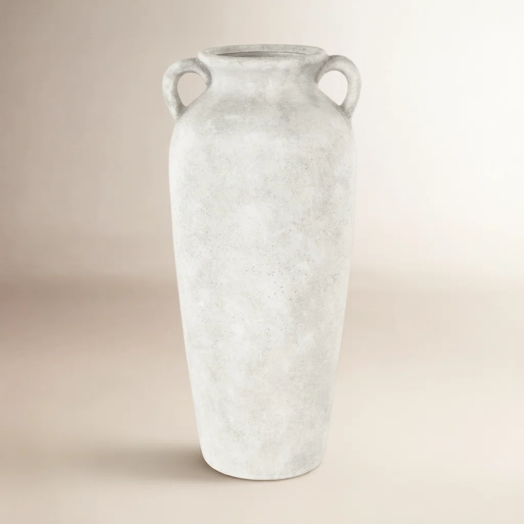Brera Ceramic Antique Style Textured Vase With Shadings And Handles