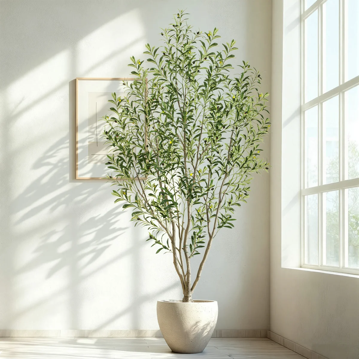 New Multi-Branch Olive Tree, Giant Artificial Indoor Floor Plant with Black Plastic Pot, Elegant Decor & Luxury Housewarming Gift