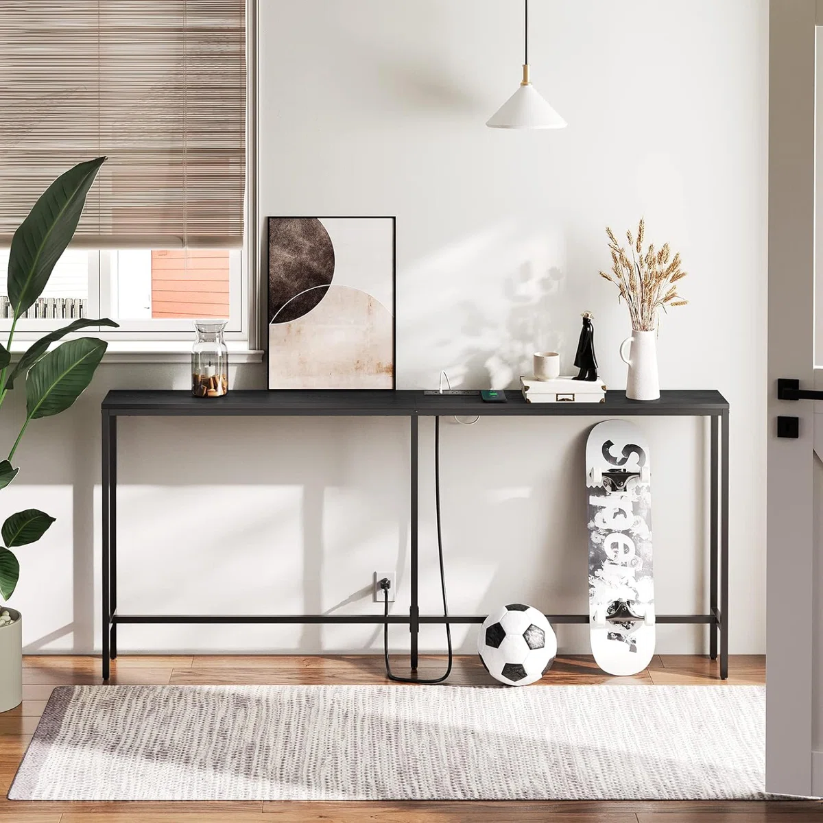 Console Table with Power Outlet Behind Couch Narrow Entryway Table