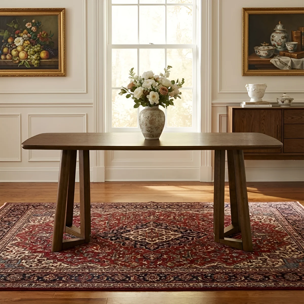 Rectangular Dining Table With Solid Wood Legs, Farmhouse Dining Table For Kitchen/Dining Room/Guest Room