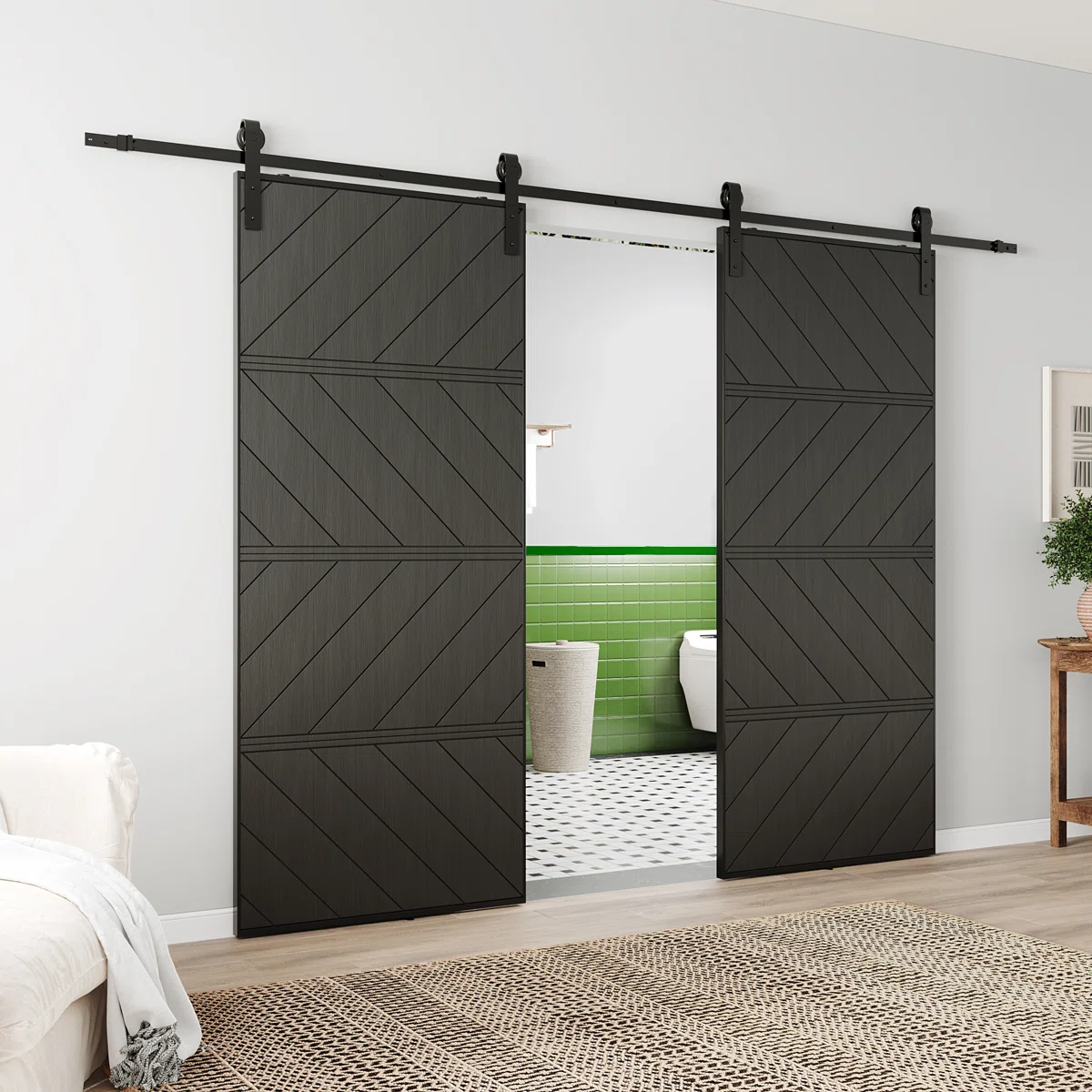Black Barn Door Design - 4 Lite DIY Assemble Solid Wood Prefinished with Installation Hardware Kit