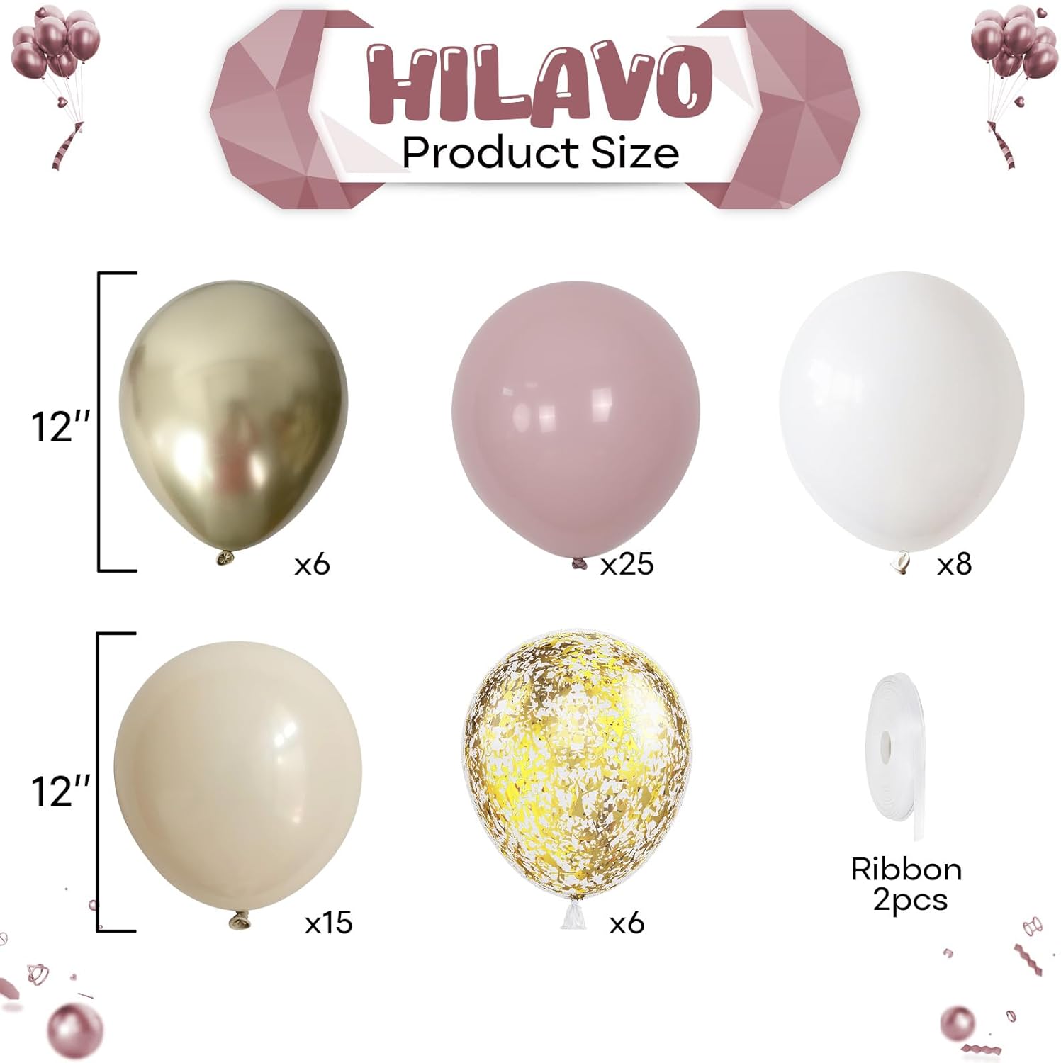 Dusty Pink and Gold Balloons Set, 60Pcs 12 Inch Retro Blush Pink White Sand Beige Metallic Gold Latex Balloon with Gold Confetti Boho Balloon for Birthday Baby Bridal Shower Wedding Party Decorations Dusty Pink Beige Gold 12 inch 60pcs