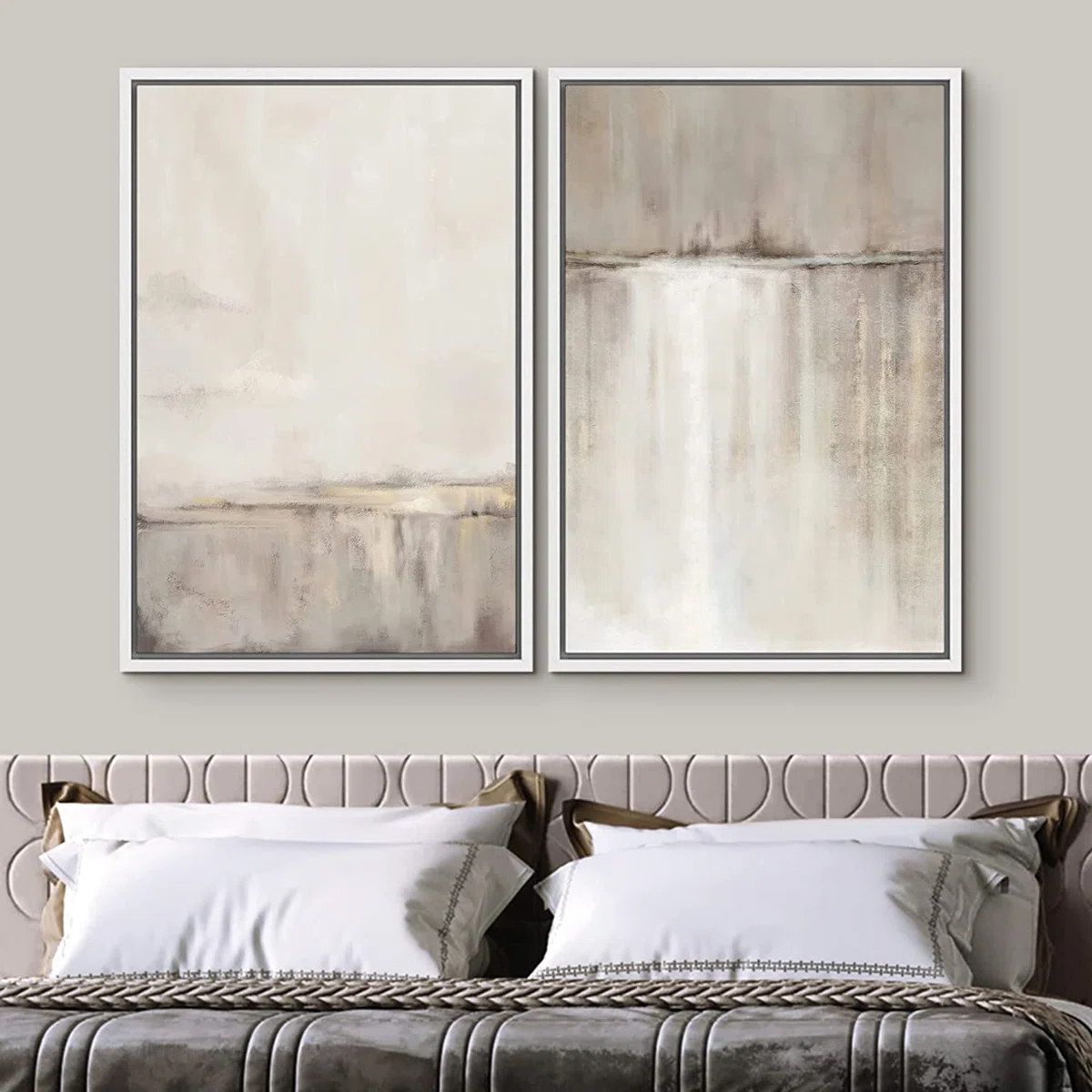 Grunge Duotone Tan Minimalist Landscape Neutral Artwork Wall Art Framed On Canvas 2 Pieces Print