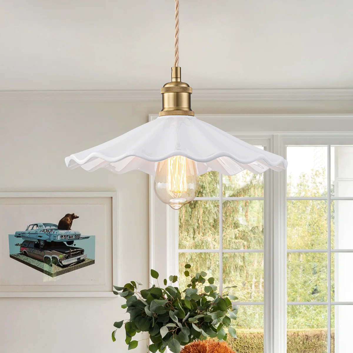 1-light White Ceramic Single Pendant