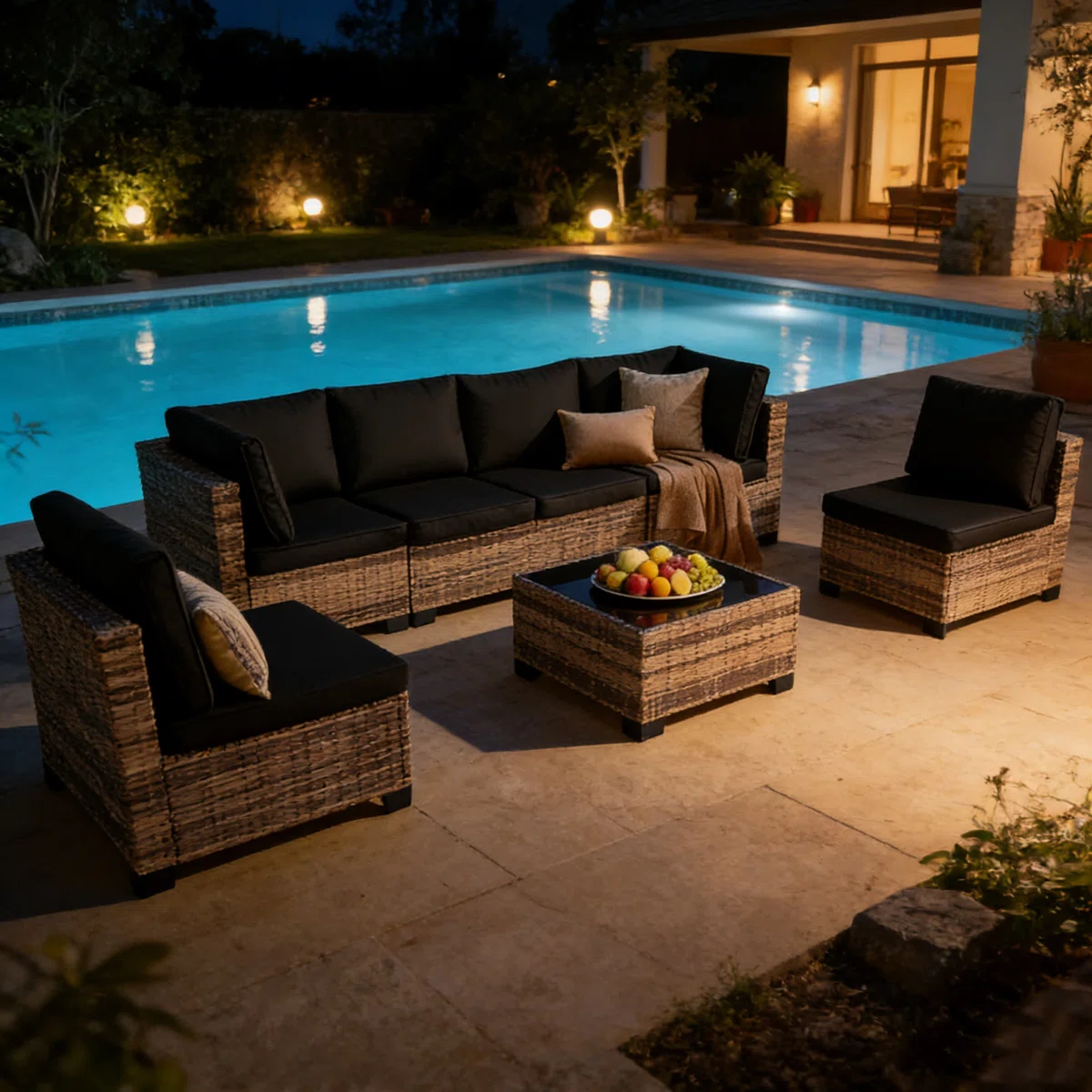 7-Piece Rattan Outdoor Sectional Seating Group with Cushions