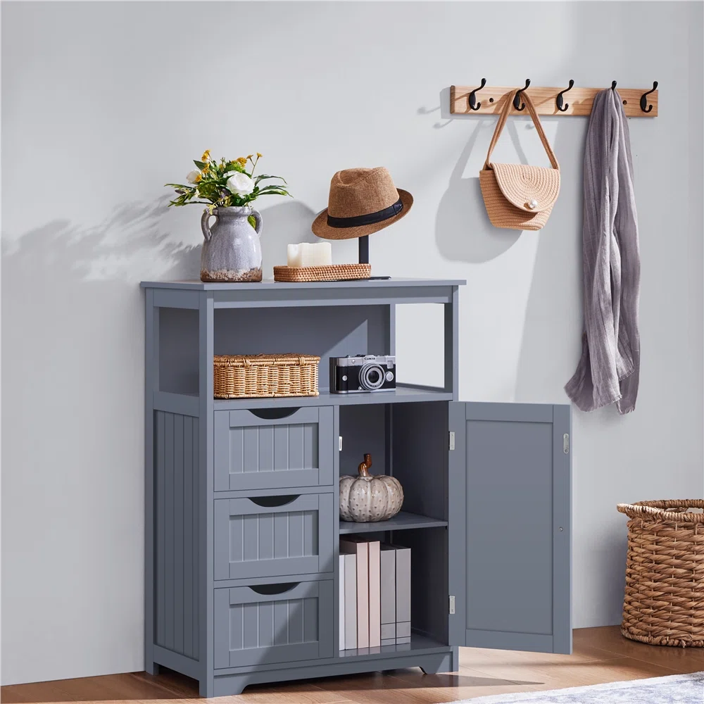 Brigit Free-Standing Bathroom Cabinet with Adjustable Shelf, 3 Drawers and a Niche
