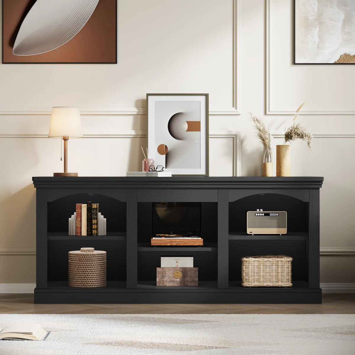 59/70"W Farmhouse TV Stand For 75/80" TV,  Sideboard with Adjustable Shelf