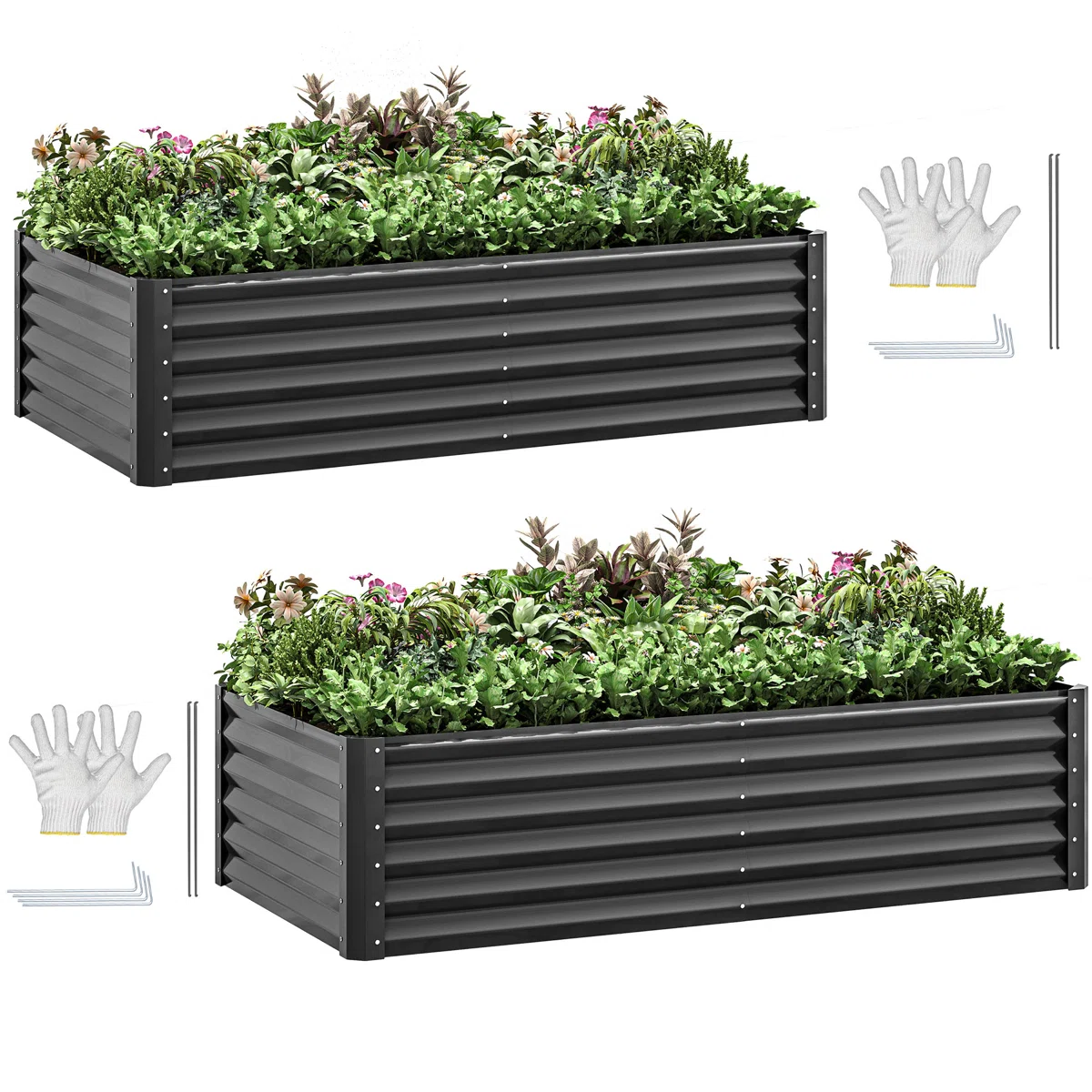 Metal Outdoor Raised Garden Bed(Set of 2)