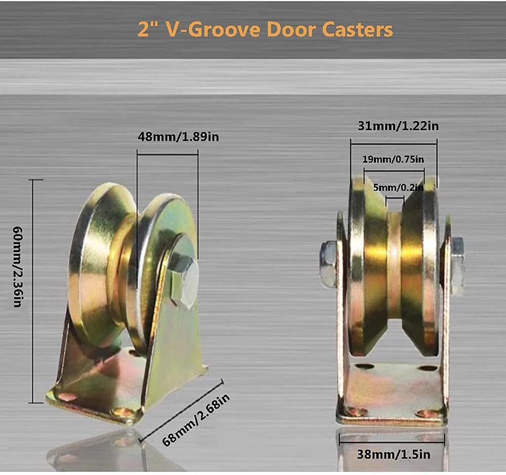 Lyplus 4-Pack 660 lbs Heavy-Duty 2in V-Groove Casters with Brackets for Sliding Gates Wheel, Rolling Gates and Industrial Machines