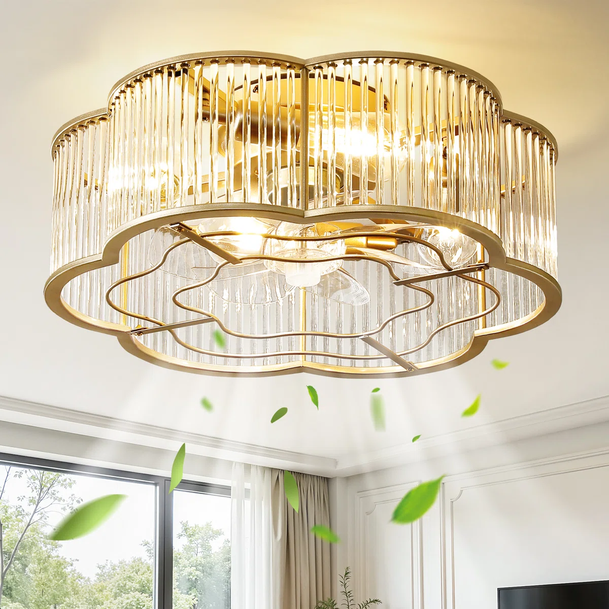20'' Boho Caged Ceiling Fan with Glass Shades, Light Kit and Remote Control