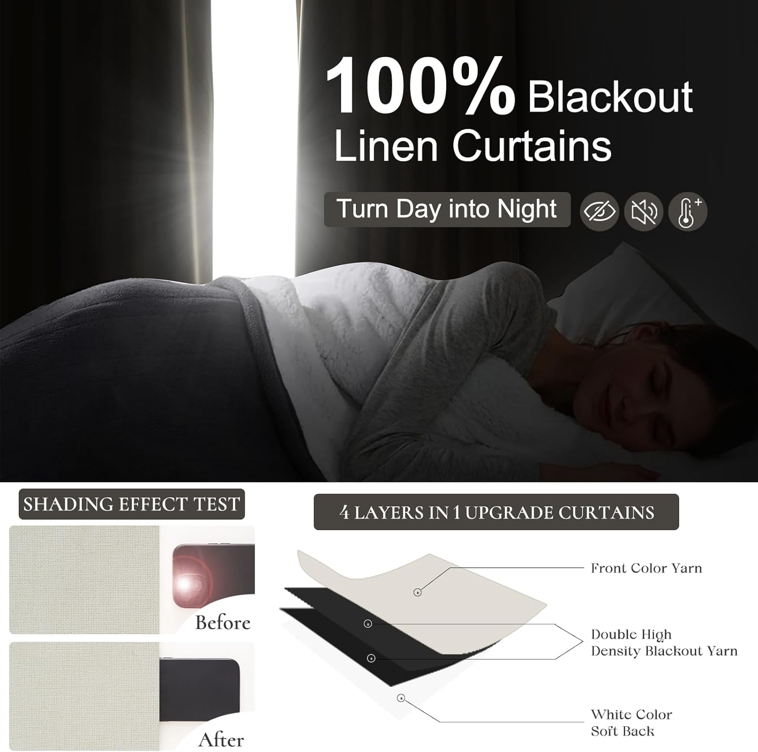Beige White Linen Curtains 92 Inches Long 2 Panels Set, Modern Neutral Nursery Blackout Curtains for Kids Bedroom Thermal Drapes for Summer Heat Noise Reducing Hook Belt&Back Tab(W50 x L92) Beige White 50W x 92L (Pack of 2)