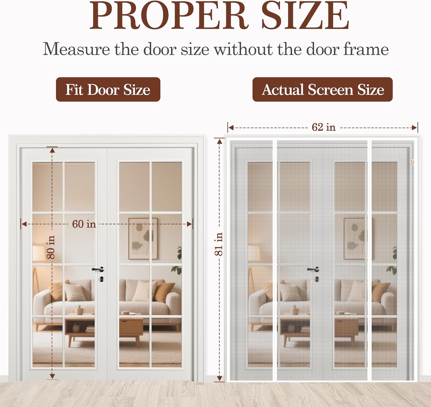Yotache White Magnetic Screen Door Fit 60 x 80 Doors, Screen Size 62 x 81 Double Door Screen Mesh for Sliding Door Fit Door Size 60 x 80 White & Double Door Opening