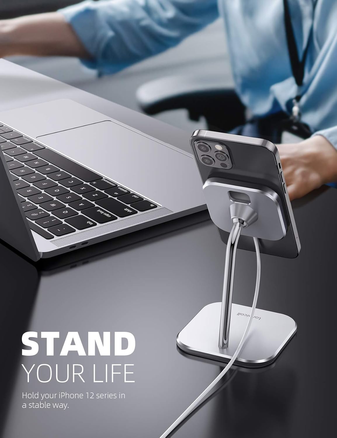 Lamicall Aluminum Phone Stand for Apple 25W MagSafe Charger - [Charger Not Included] 360° Rotation Adjustable Charging Holder Dock for Desk, Compatible with iPhone 17, 16, 15, 14, 13 Pro Max Plus Air for 25W Charger [New Version]