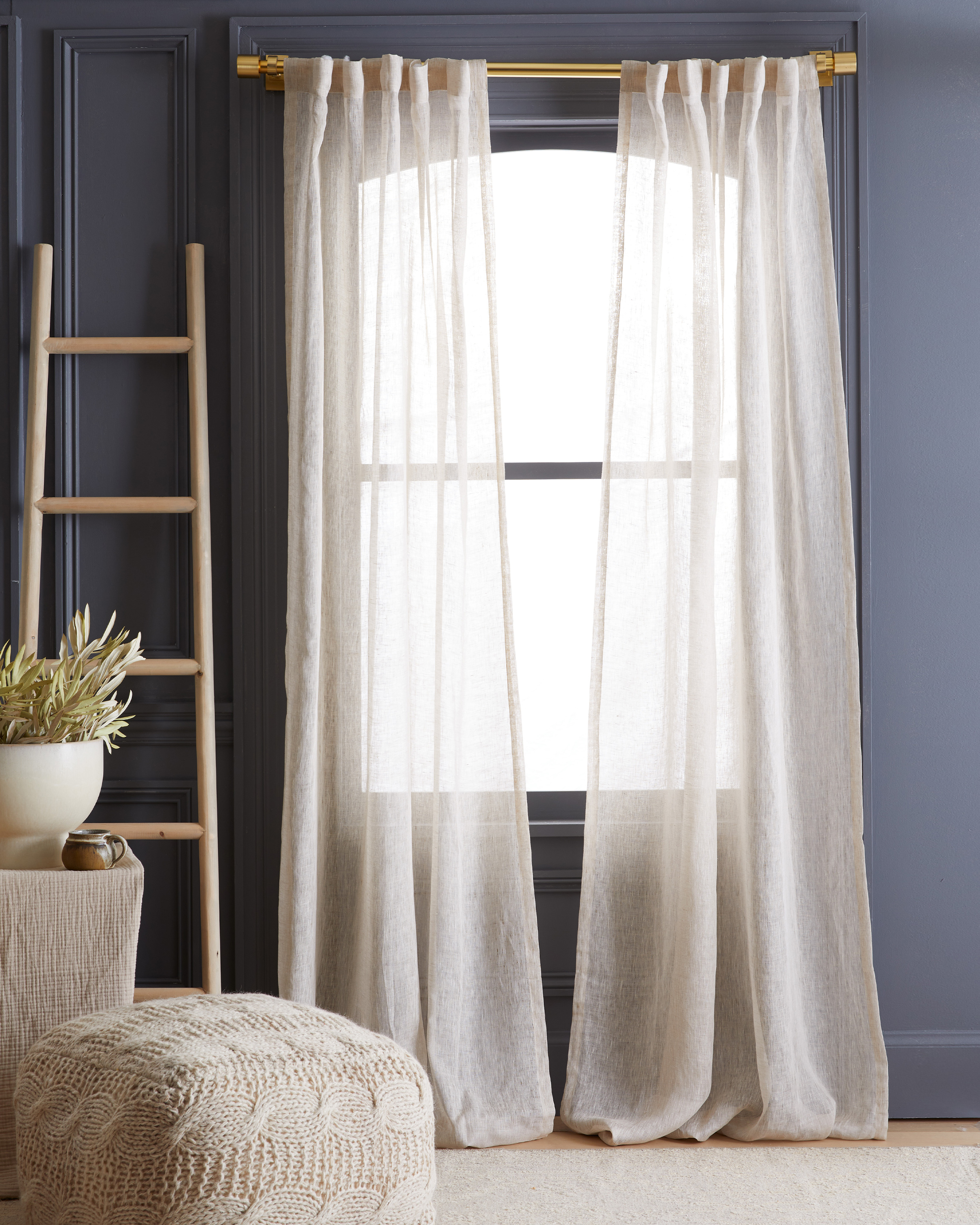 European Linen Sheer Curtain Set, 48x96, Flax