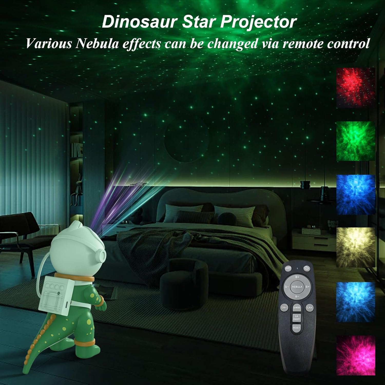 PANAMALAR Dinosaur Star Galaxy Projector, Astronaut Galaxy Light Projector 360 Rotation with Remote Control/Nebula Effect/Timer, Starry Sky Night Light Projector for Kids Bedroom Christmas Party Dinosaur Astronaut Projector