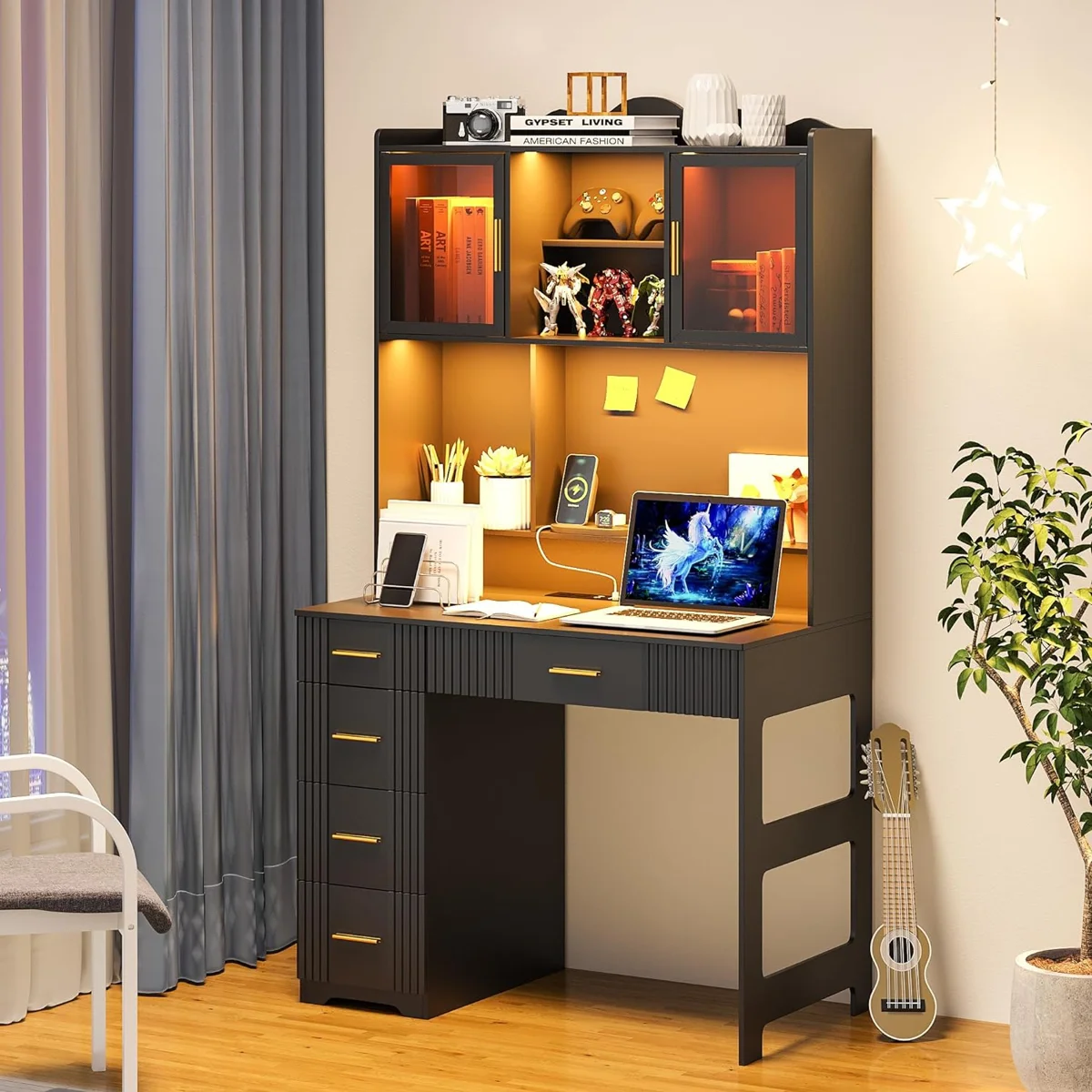 Computer Desk with Hutch and LED Lighting