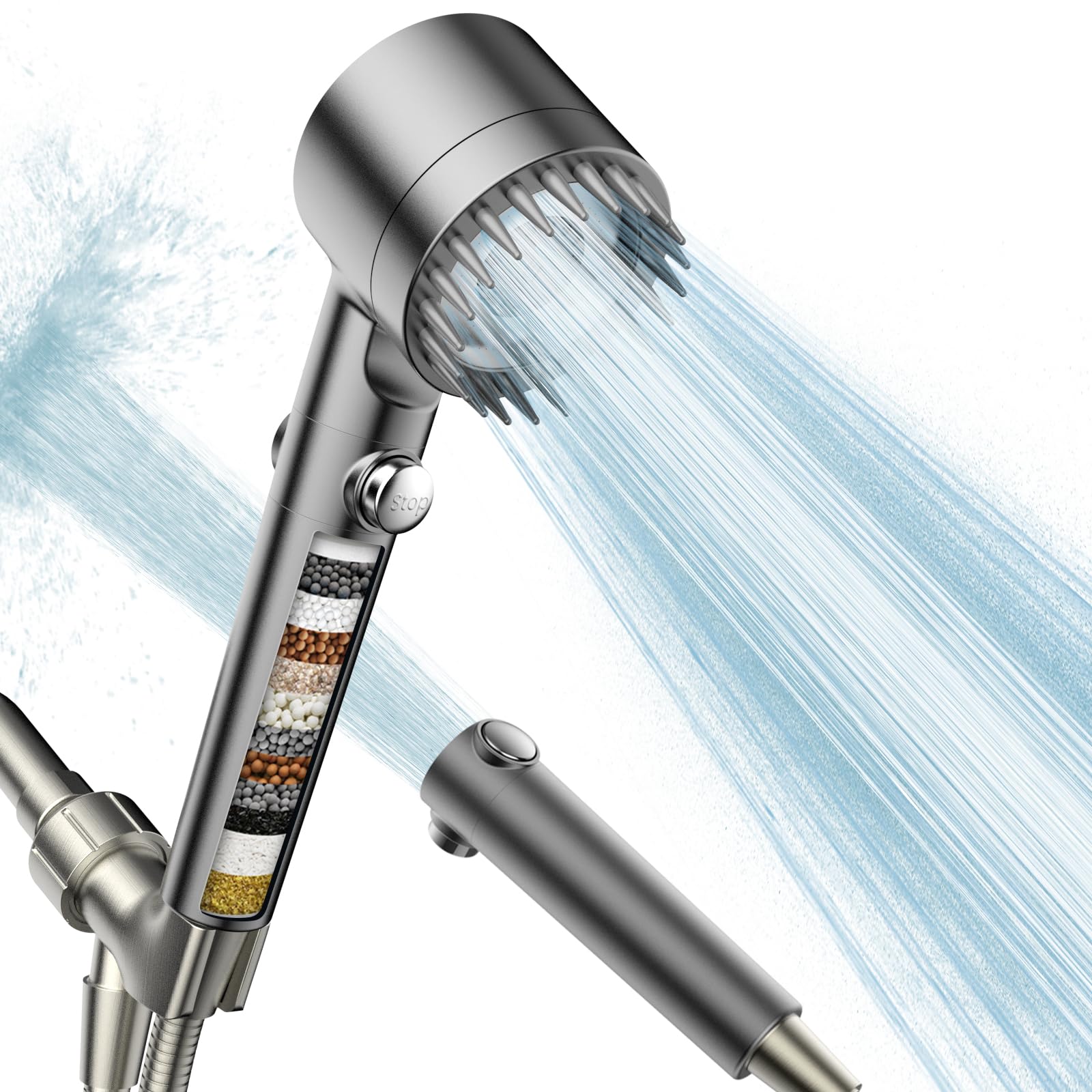 PWERAN Filtered Shower Head with Handheld, High Pressure Water Flow and Multiple Spray Modes Shower Head with Filter, Power Wash for Hard Water, Showerhead with ON/OFF Switch for Pets Bath