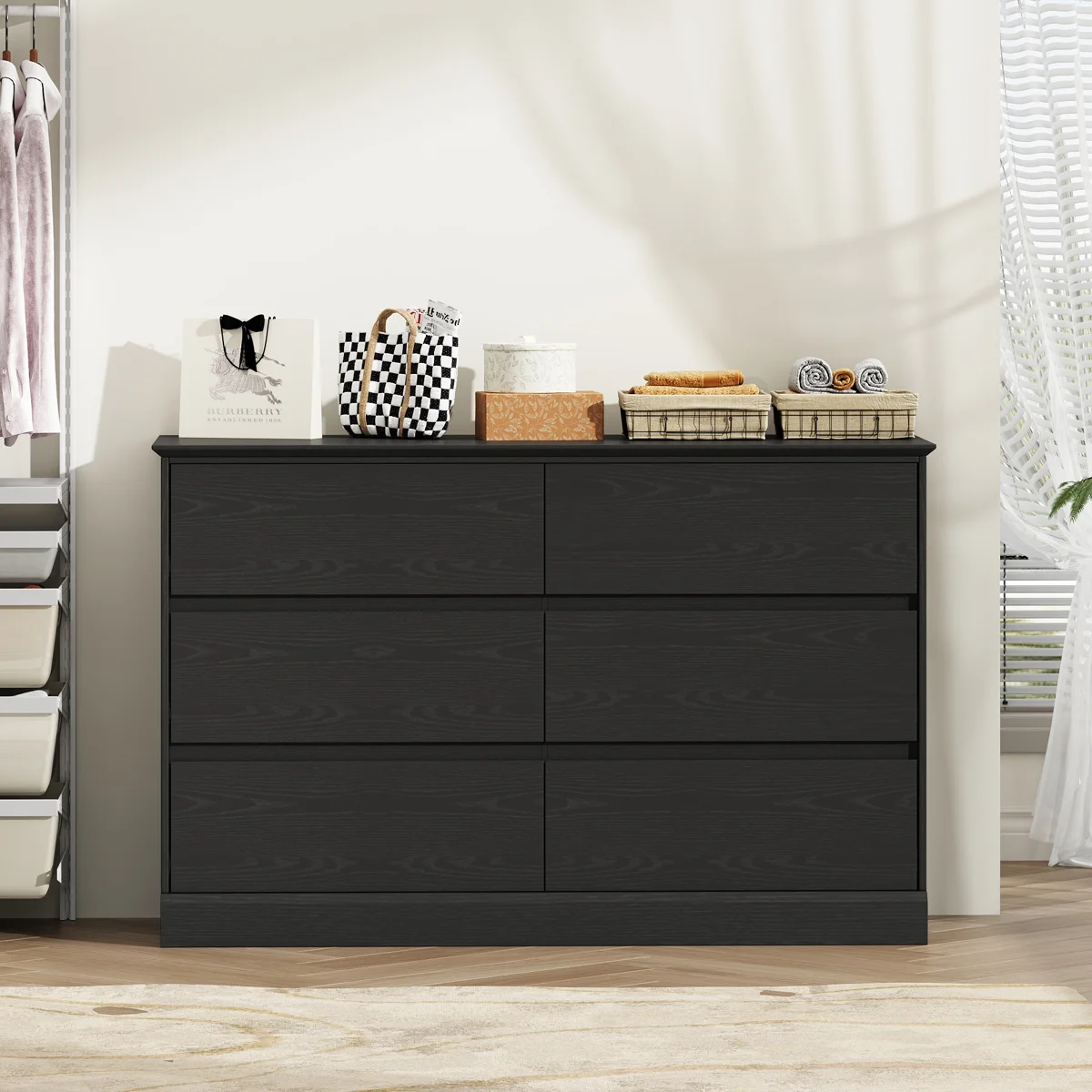 6 Drawer Double Dresser, 47.2" W Modern Wood Chest With Deep Drawers For Bedroom
