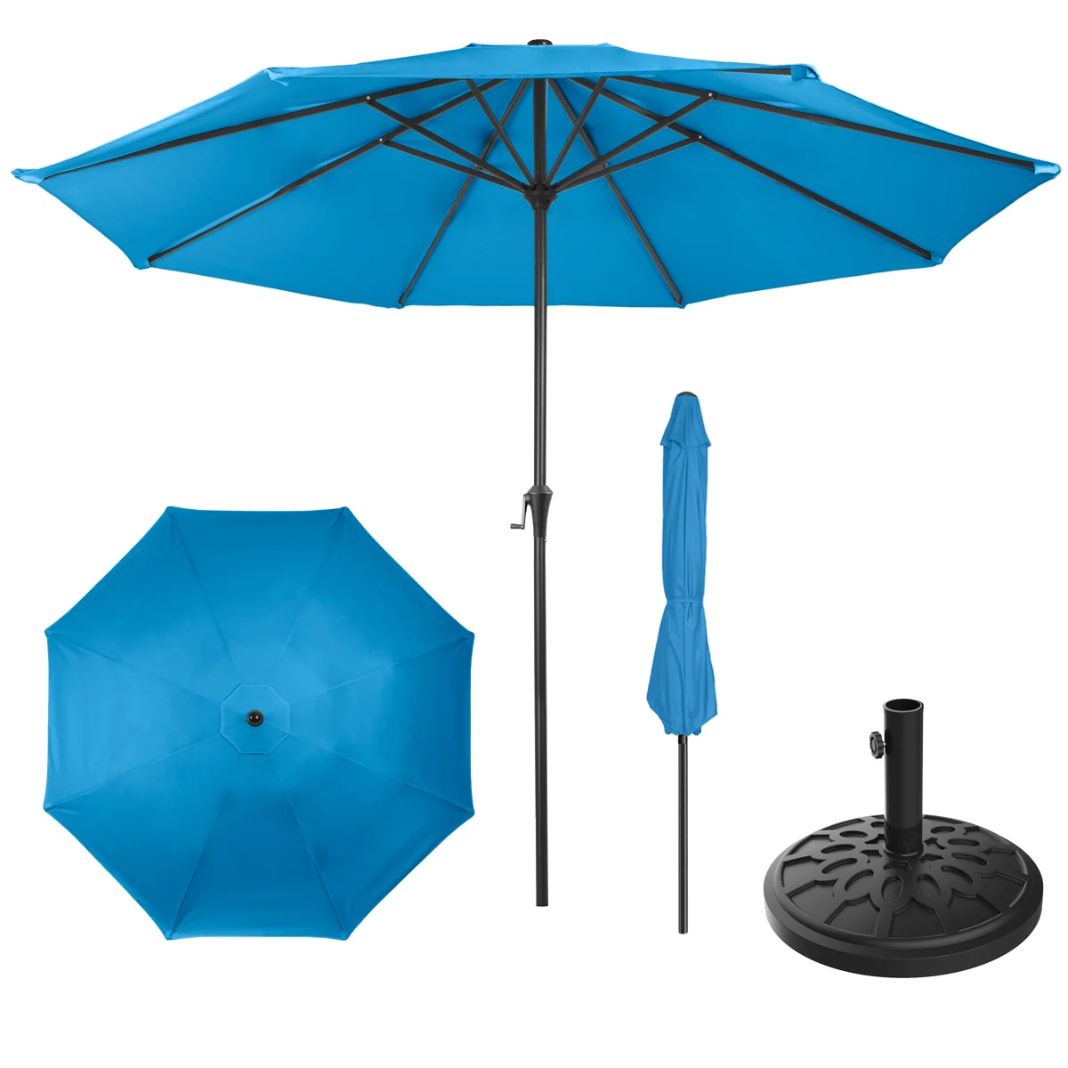Giusti Patio Umbrella - 9' Easy Crank Sun Shade with 19lb Black Weighted Base for Outdoor Furniture, Porch, Backyard, or Pool by Pure Garden